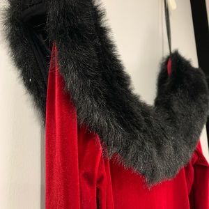 90s red velvet and black faux fur dress.